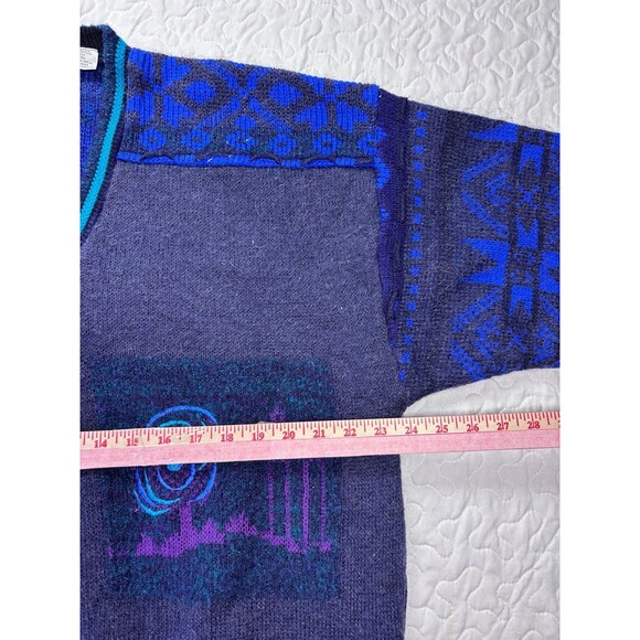Vintage B Max Men’s Retro Blue Abstract Vneck Knit Sweater size large - Picture 4 of 5